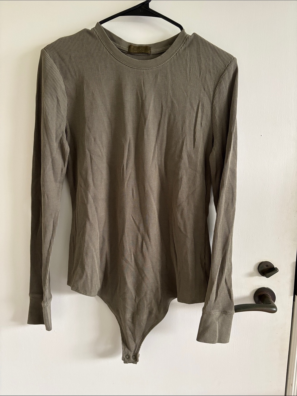 nuuds Olive Green Long-Sleeve Waffle Bodysuit Shirt size XL
